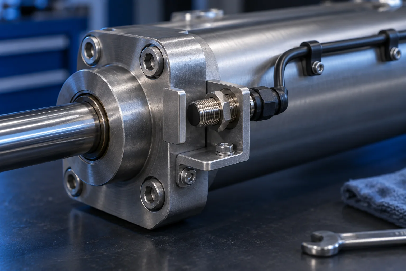 Illustrative actuator-mounted sensing hardware and local cable connection.