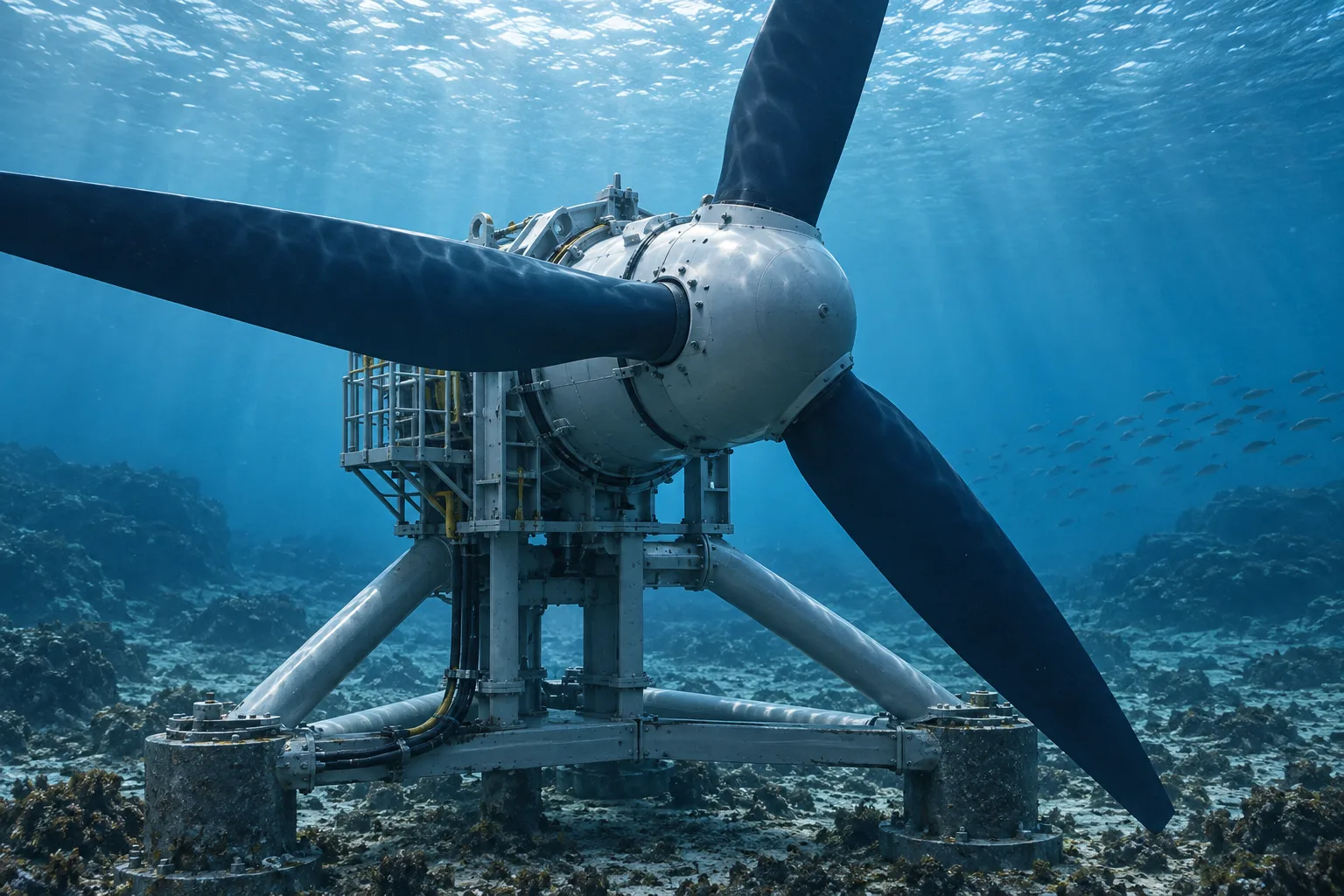 Illustrative tidal & wave energy equipment setting. Final sensing arrangements depend on the equipment design.